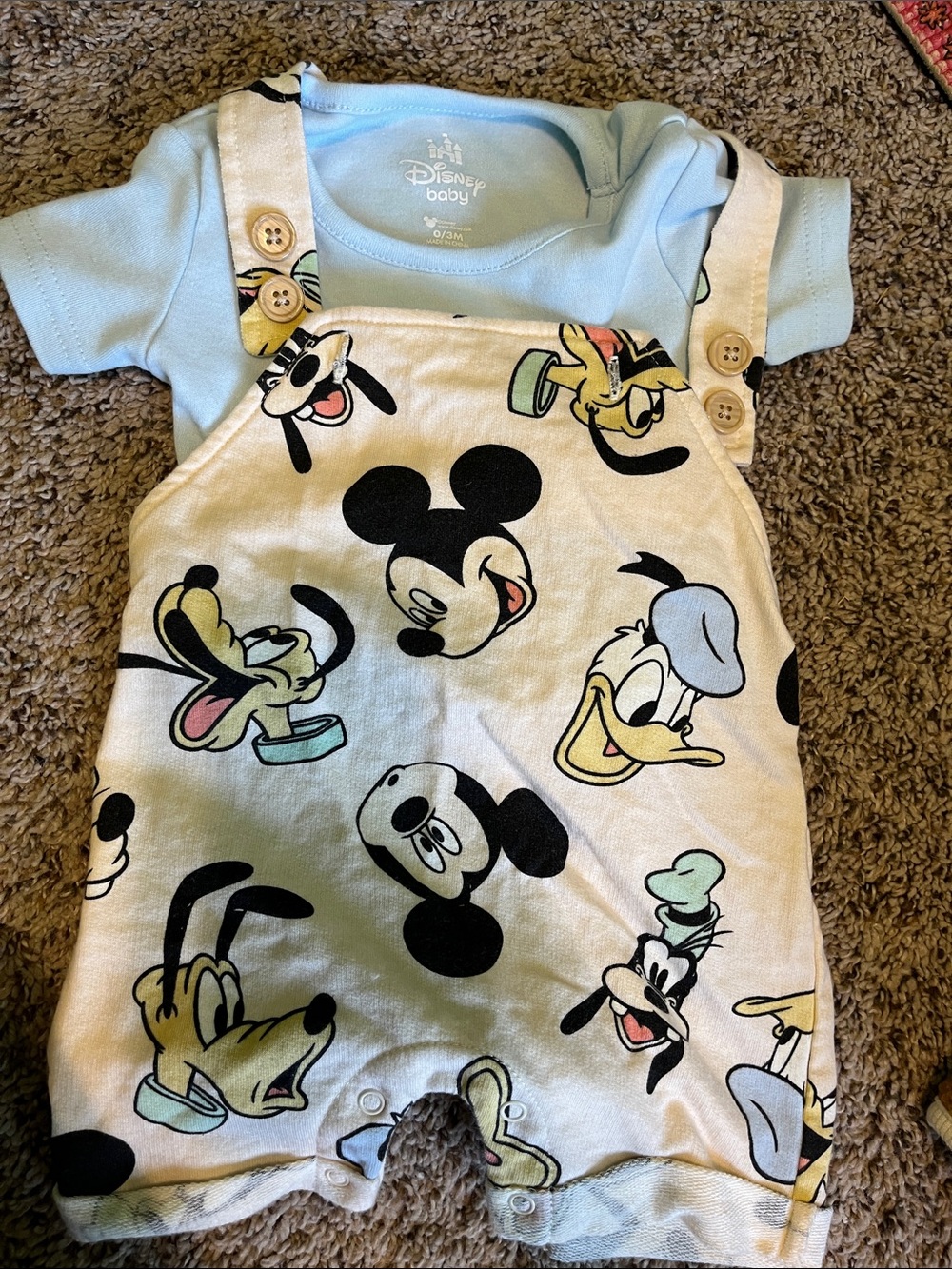 Disney Baby Mickey & Friends Cream Romper with Light Blue Tee